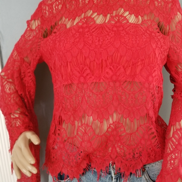 MINKPINK LACE AND EYELASH TRIM BOHO TOP Size Medium - Picture 4 of 10